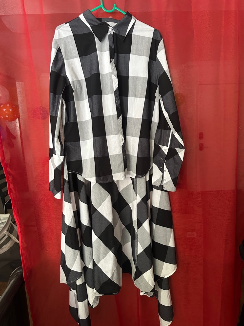 Girls' Black & White Buffalo Check Dress Set